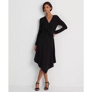 Lauren Ralph Lauren Black Twist Front Jersey Midi Dress Plus Size 16 Work Career